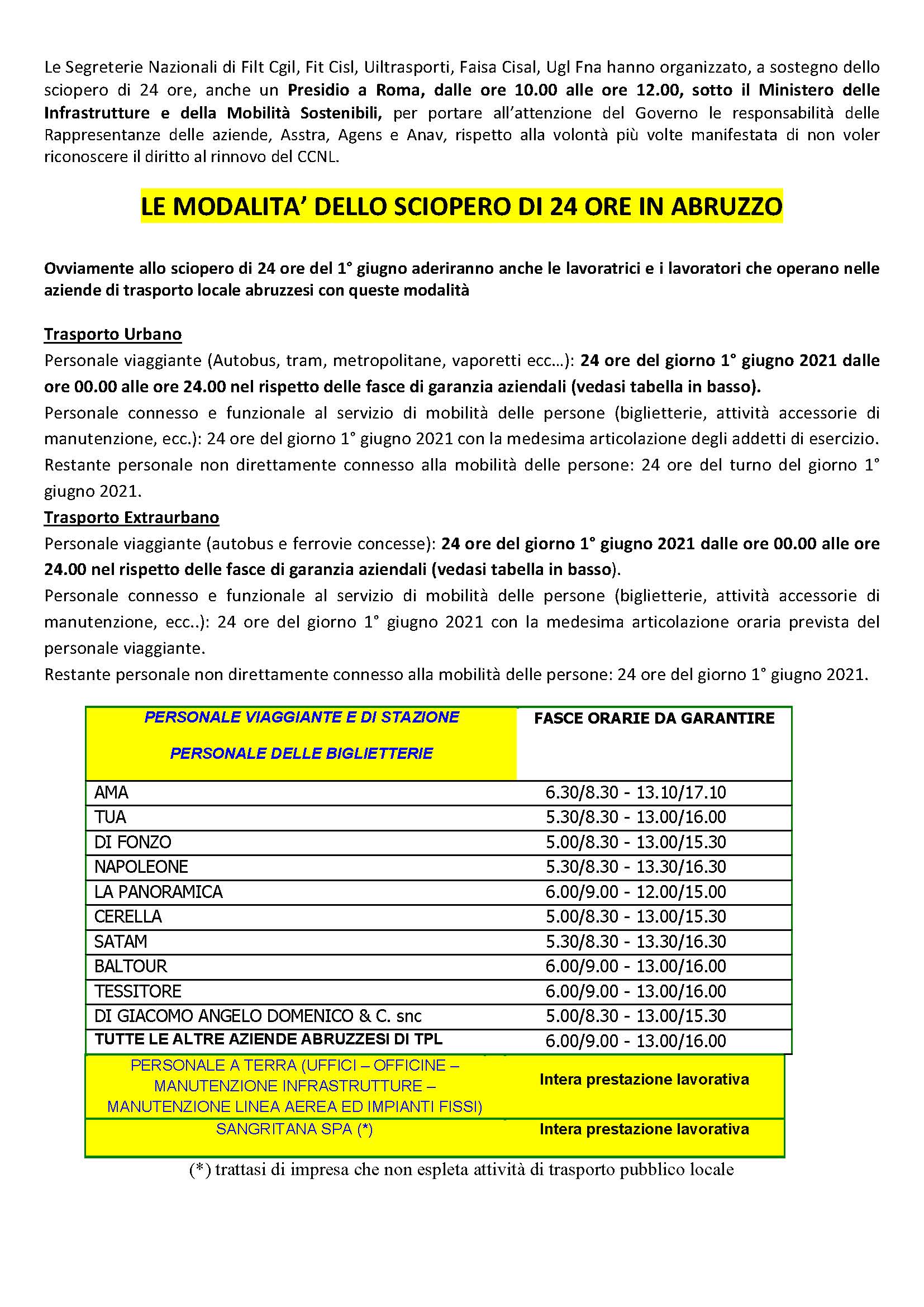 29 maggio 2021 Filt Cgil Fit Cisl Uiltrasporti Faisa Cisal Ugl autoferro Martedì 1 giugno terza azione di sciopero degli autoferrotranvieri per il rinnovo del CCNL. Le modalità in Abruzzo Page 2